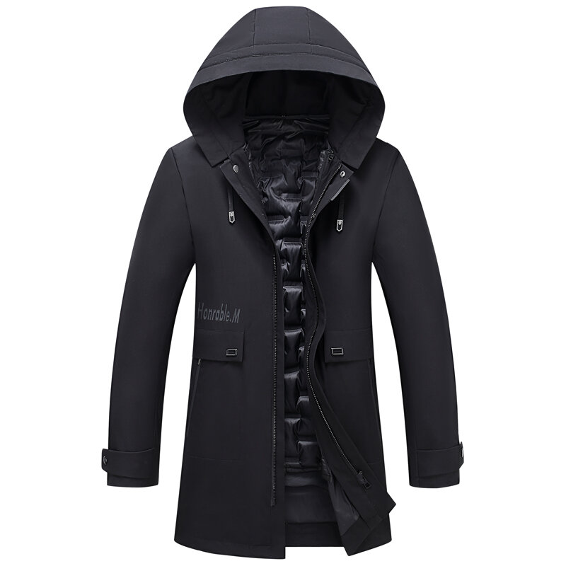 男性用の取り外し可能な裏地付きジャケット,厚くて防風性のある冬用ジャケット,白いダックダウンコート,アウター,90%