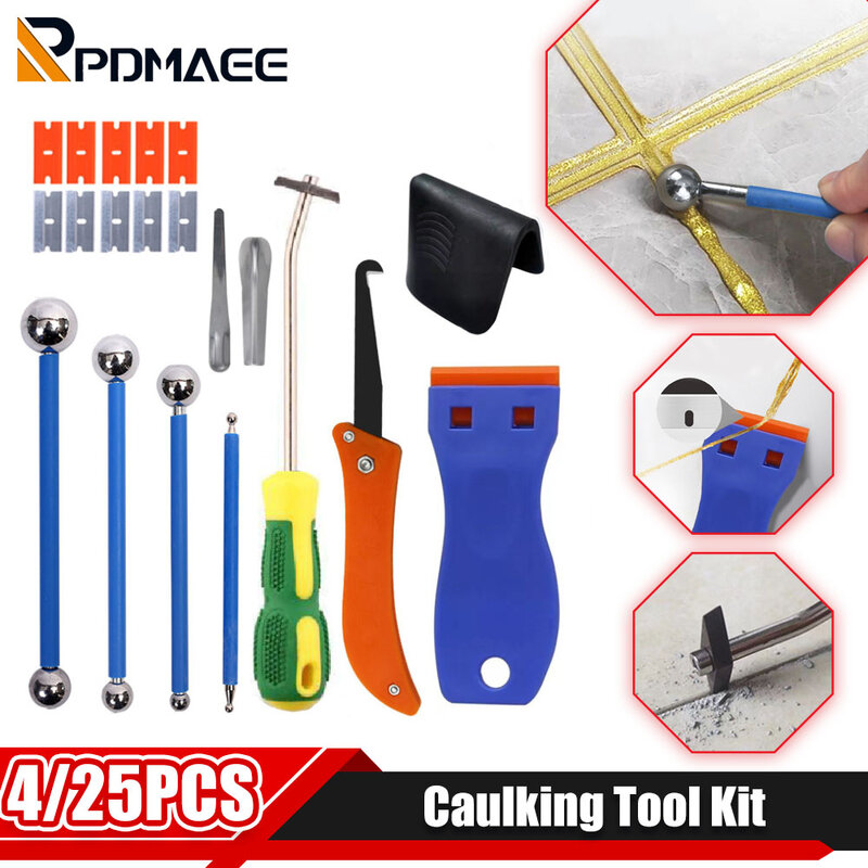 4-25PCS Caulking Tool Kit Caulking Edge Tool Caulk Finishing Set Tile Floor Joint Repair Kit DIY Tile Floor Joint Cleaning  Tool