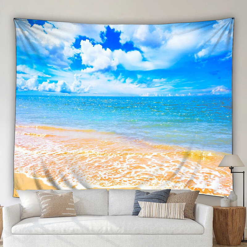 Tapiz de tela lavable para decoración del hogar, tapiz de playa, mar, Tropical, árbol de coco, paisaje natural, dormitorio, fondo