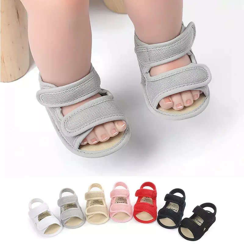 0-18 M estate Unisex sandali per bambini scarpe da bambina tinta unita panno netto traspirante ragazzi sandali per bambini sandali per neonate