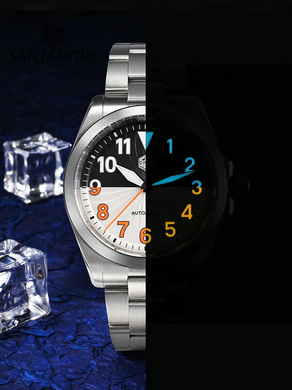 San Martin nowy zegarek Pilot z tarczą turbiny 40mm NH35 modne sportowe automatyczne zegarki mechaniczne szafirowe świecące 10bar SN0132