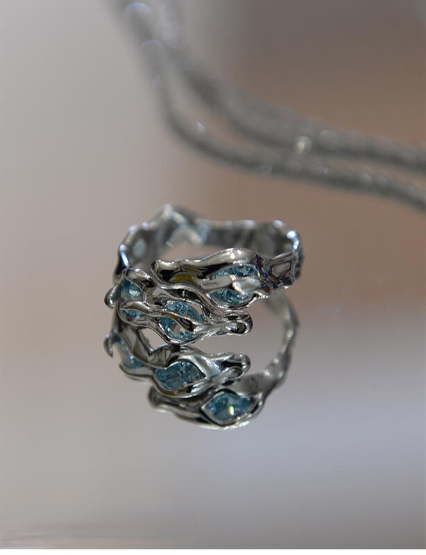 Neue 2023 Exquisite Mode Blau Kristall Ring Unisex Einfache Offenen Ring Bankett Schmuck Zubehör Geschenk