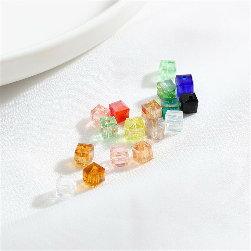 Manik-manik kristal persegi berlubang 6mm manik-manik longgar DIY gelang buatan tangan, kalung, perhiasan manik-manik, bahan, aksesori L360