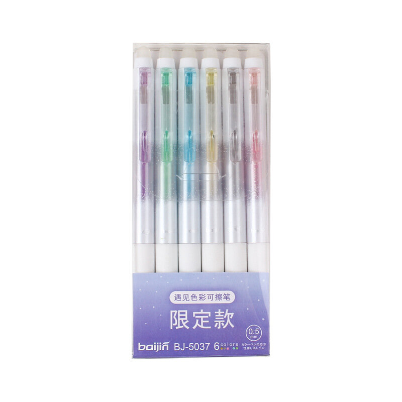 1/6 Stks/set Geurende Kleur Glitter Uitwisbare Gel Pen 0.5Mm Bullet Tip Blauwe Inkt Refill Staven Balpen tekening Wasbare Handvat