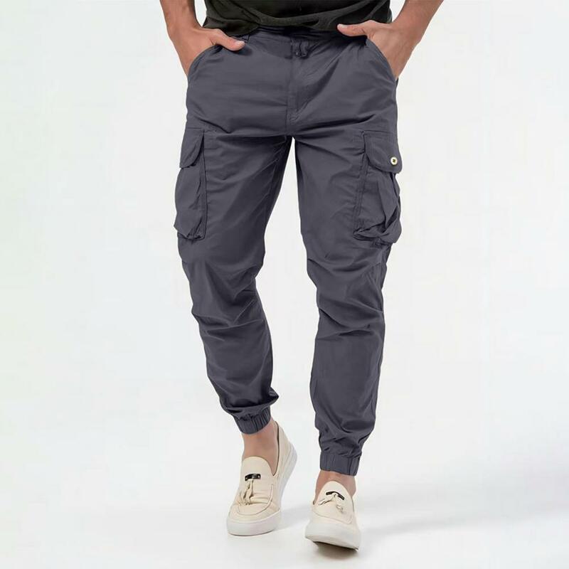 Pantalones informales de Color sólido para hombre, Pantalón Cargo de cintura media con múltiples bolsillos, cierre de cremallera con botón, suave, transpirable, cómodo