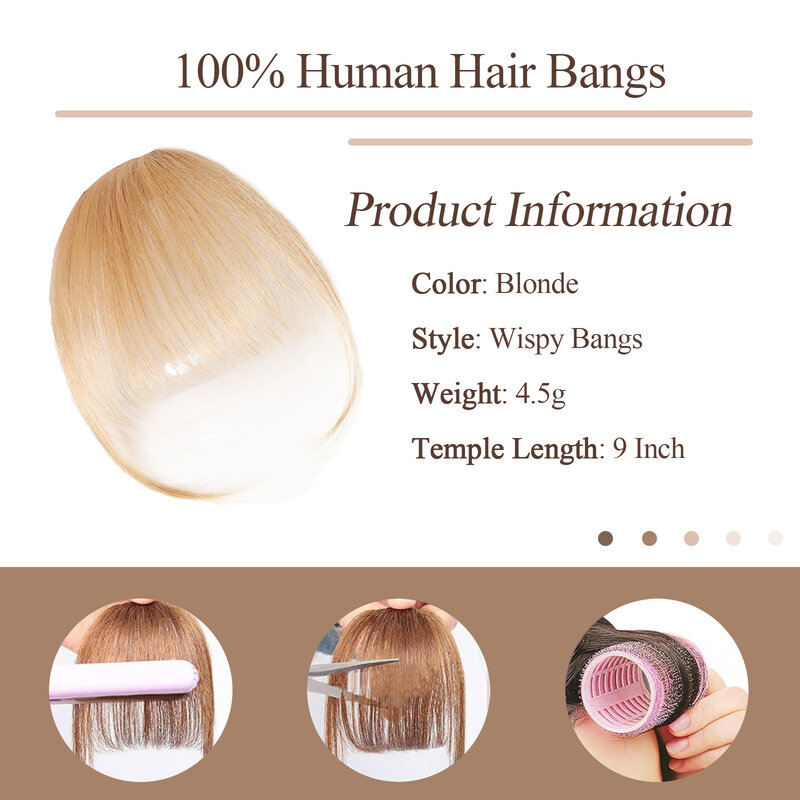100% человеческие волосы, искусственная челка с зажимом, искусственная челка цвета шампанского, светлого цвета, Натуральные Искусственные волосы для женщин, челка с зажимом
