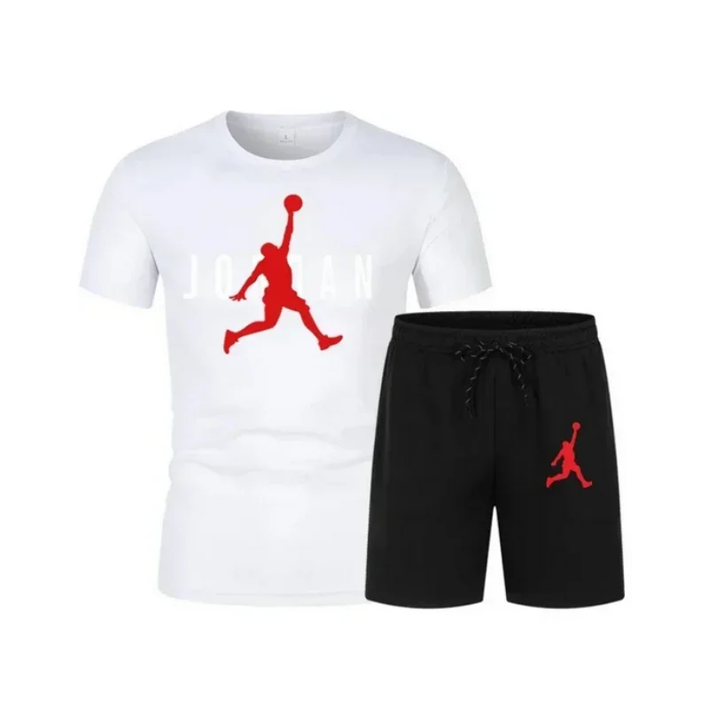 ชุดกางเกงขาสั้นสำหรับผู้ชายใส่ฤดูร้อนเสื้อยืดแนวสตรีทเสื้อวอร์มคอกลมลำลองพิมพ์ลาย3D สองชิ้นชุดกีฬาชายหาด
