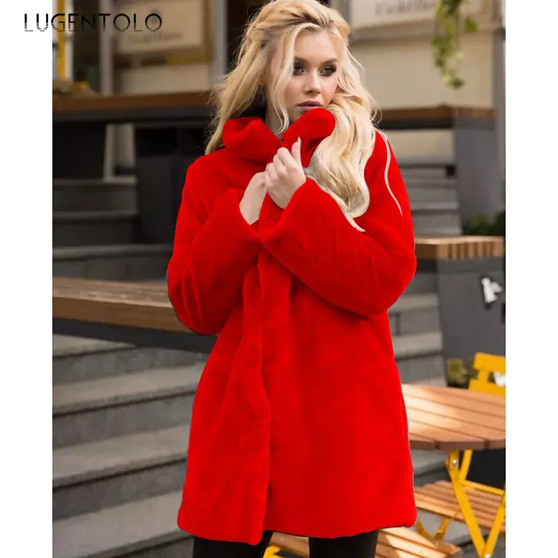 Manteau d'hiver chaud en fausse fourrure pour femme, veste simple, monochromatique, confortable, décontracté, Grill Lugentolo, nouvelle mode, qualité de rue, 2023