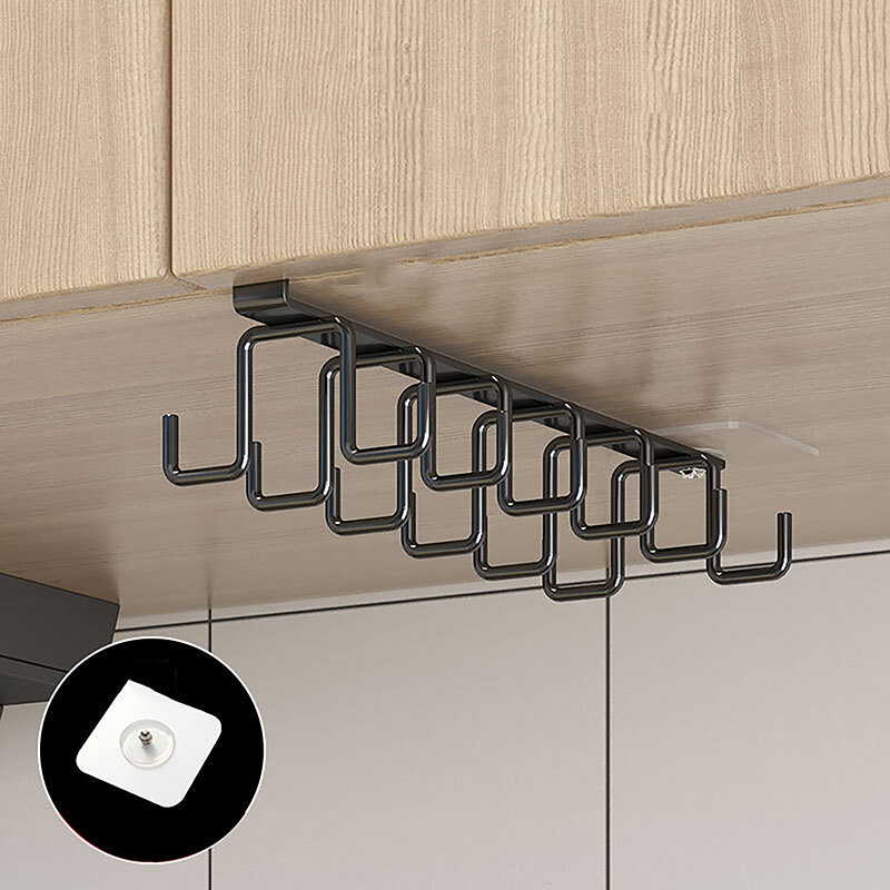 Ganchos de doble fila sin perforaciones, colgador de tazas, soporte de hierro, organizador de armario de cocina