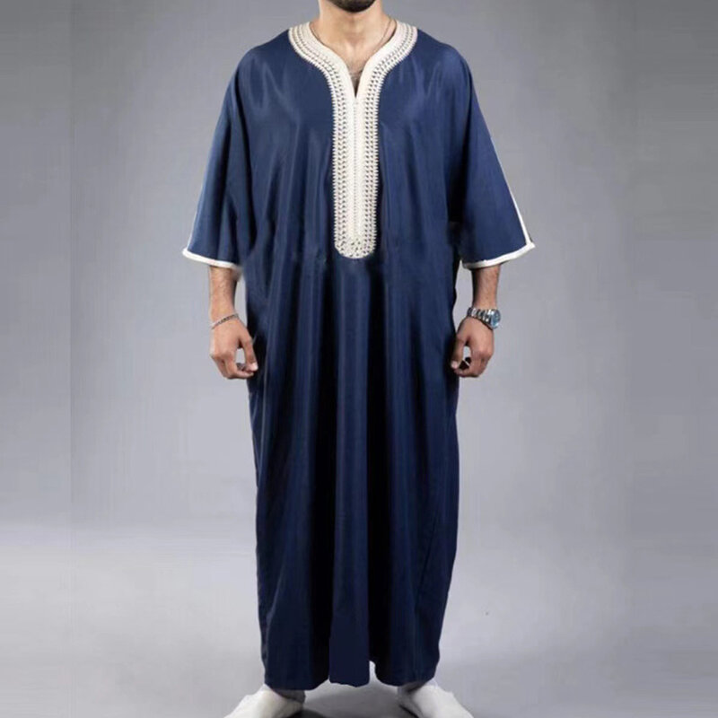 2023 New Traditional Muslim Clothing Eid Middle East Jubba Thobe Men Thobe Arab Muslim Robes with Long Sleeves Gifts for Husband