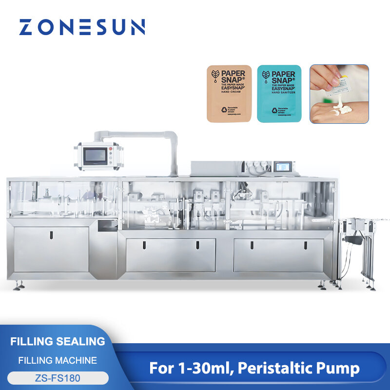 ZONESUN Snap-sachet Machine d'emballage possède Squeeze Packets Remplissage et bancs Machine Portion à dose unique Packs ZS-FS180