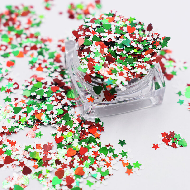 크리스마스 눈송이 글리터 네일 아트 글리터 믹스, 다채로운 모양 스팽글, DIY 육각형 조각 매니큐어 장식, 10g/가방