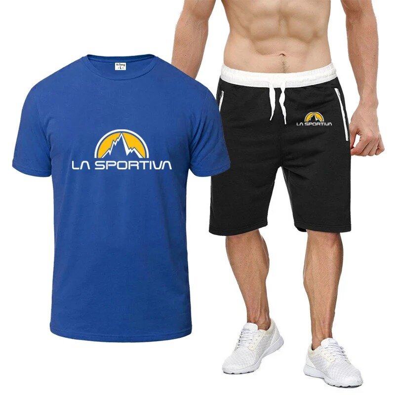 2024 Summer men's La Sportiva logo printing fashion T-shirt+casual drawstring shorts suit