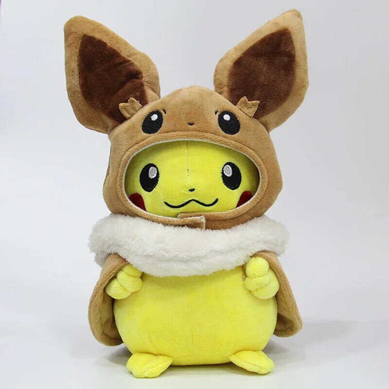 Eevee Pikachu Cosplay Eevee bambole di pezza Pokemon Dressing peluche mantello Cos Pikachu peluche Kawaii giocattoli hobby regalo per bambini