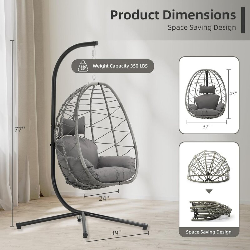 Egg Chair with Stand, Hammock Hanging Chair Nest Basket & Washable Cushions UV Resistant Removable,350LBS Capacity Egg Chair
