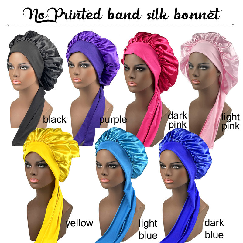 Bonnet de couchage en Satin pour femmes, 2 pièces, grand Bonnet de sommeil avec longue sangle réglable, Bonnet pour cheveux, utilisation quotidienne en voyage