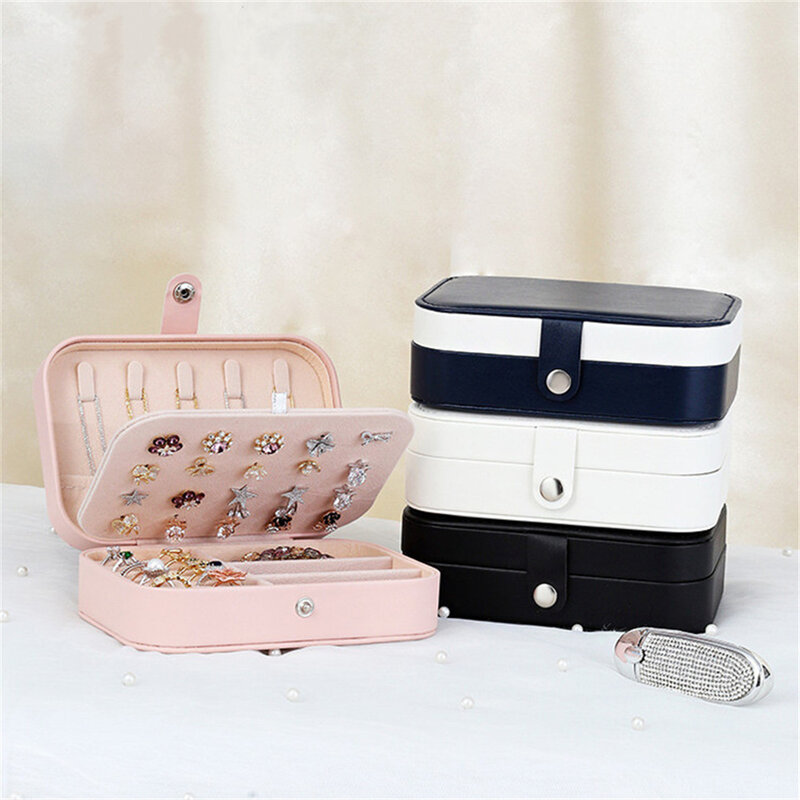 Portable Double-layer Jewelry Box Travel Necklace Earring Ring Storage Case High-grade PU Leather Women Jewelry Organizer Box