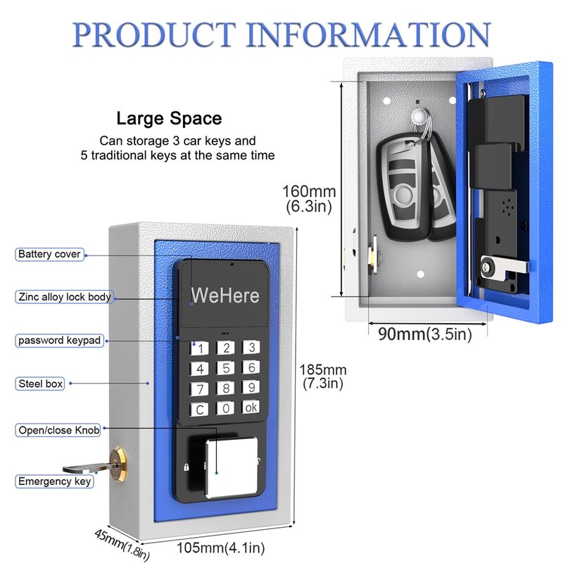 WeHere APP Phone Remote Control Smart Password Electronic Key Safe Box Storage For Outdoor Security Apartment Hotel Management