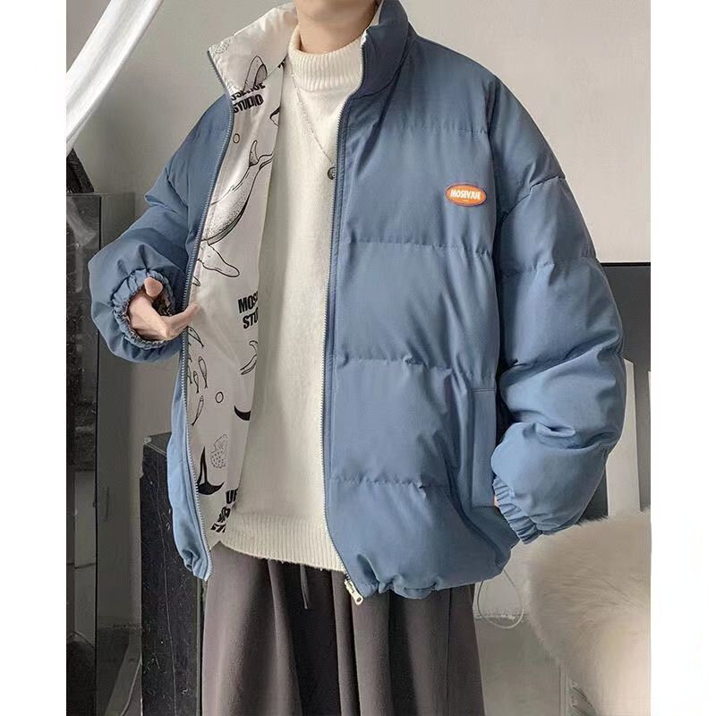 Autumn and Winter Men Down Coat Loose Casual Daily Y2k Cotton-padded Jacket Solid Color Double Share Lamb Wool Parkas for Male