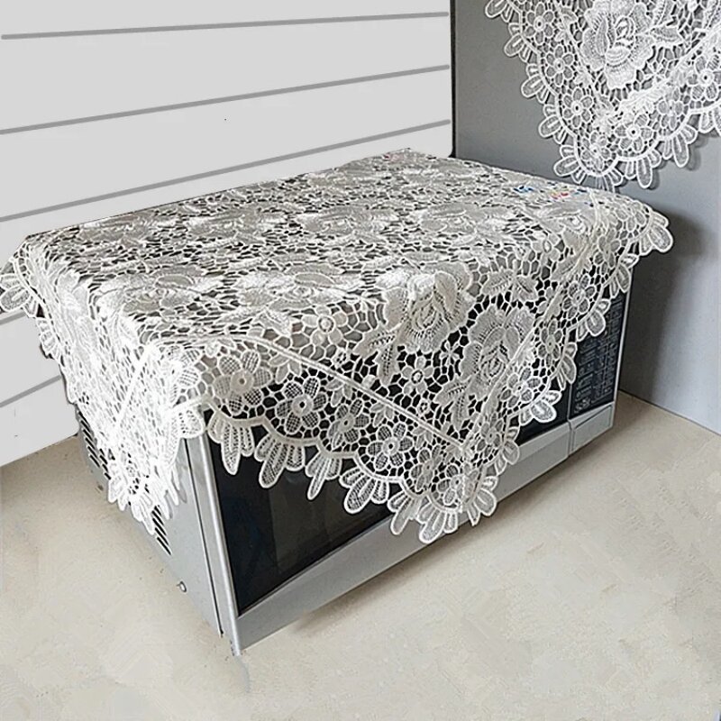 Exquisite Pastoral Openwork Rose Pattern Water Soluble Lace Tablecloth Computer TV Microwave Dustproof Cloth Coffee Table Tapete