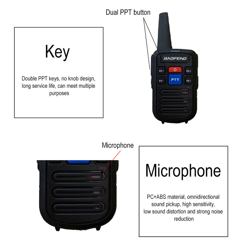 Baofeng BF-C50 미니 워키토키 휴대용 인터콤 햄 라디오 커뮤니케이터, UHF 듀얼 PTT 양방향 라디오 HF 트랜시버