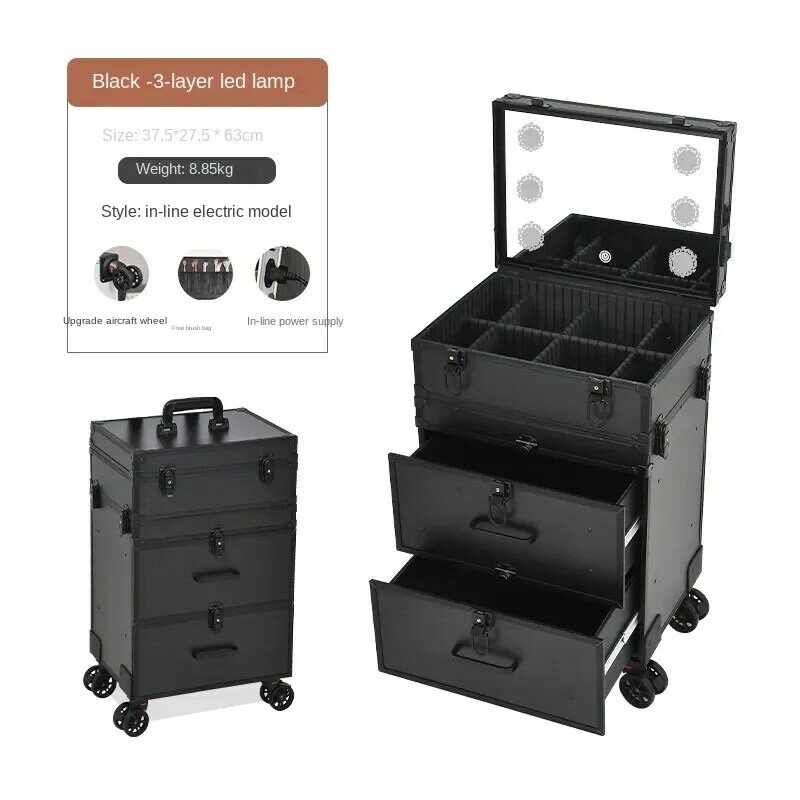 Borsa per il trucco 3-in-1 Manicure professionale scatola portaoggetti di grande capacità valigie avvolgibili Trolley per truccatori borsa per cosmetici da donna