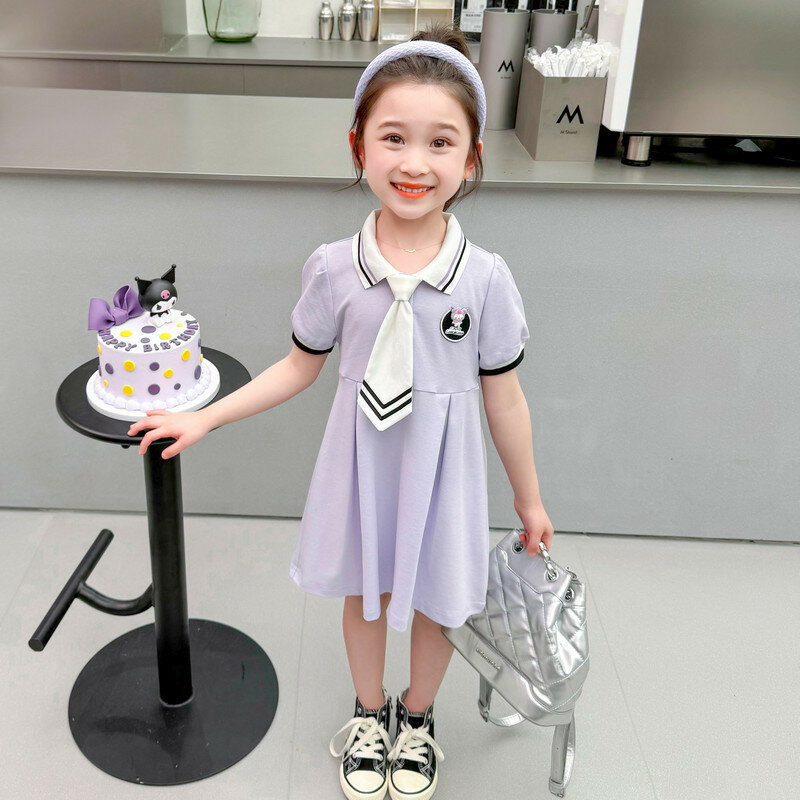 Anime sanhos abito manica corta Cute My Melody Kuromi Girls Preppy gonna Sweet Fashion Princess Dress Summer Child Clothes Gift