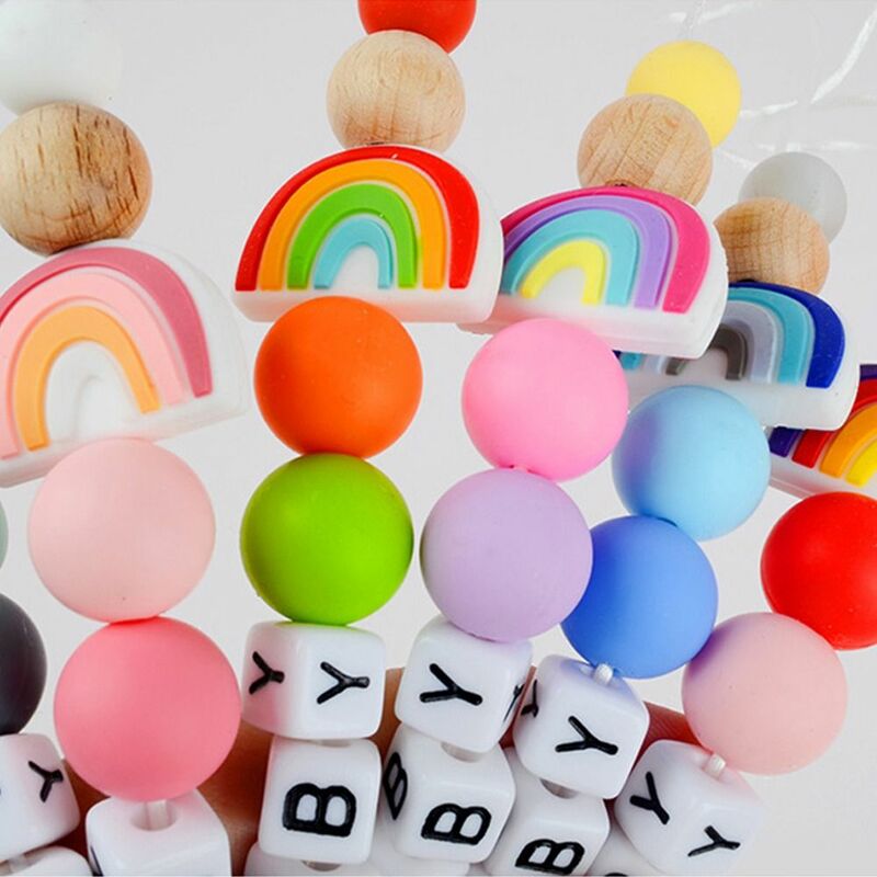 Bead Rainbow Safety Food Grade Beech Wood Anti-drop Nipple Holder Pacifier Clips Chains Molar Chain Baby Pacifier Chain