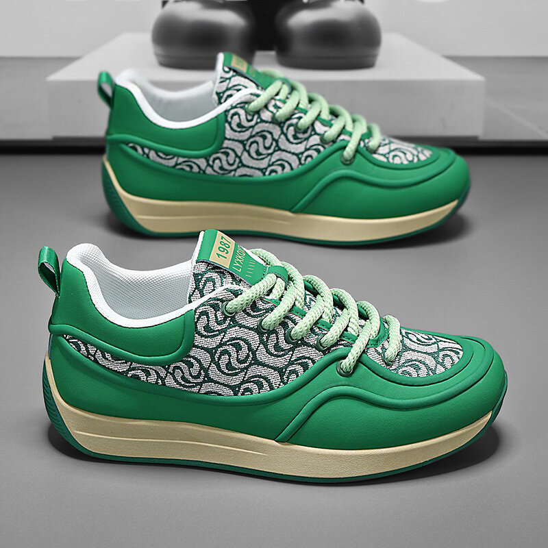 2024 Модные Зеленые кроссовки с принтом, мужская повседневная спортивная обувь, мужские удобные дизайнерские массивные кроссовки