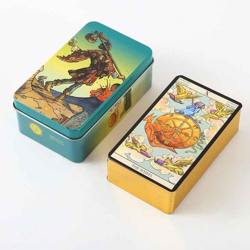 78 Pcs carte tarocchi di nuova visione in scatola di ferro giochi di carte 10x6x4cm bordi dorati con guida per principianti