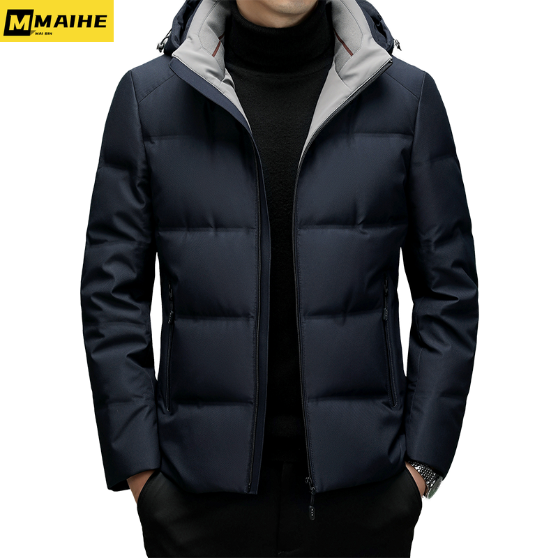 メンズホワイトダックダウンジャケット,取り外し可能なフード付きジャケット,厚手,カジュアル,暖かい,ビジネスコート,軽量ブランド,冬