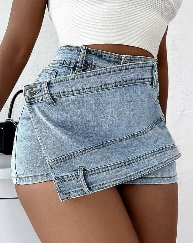 Y2k Denim Short per ragazze pantaloncini da donna All-Match Zipper Fly pantaloncini di jeans a vita alta moda elegante Daily Party Club Streetwear
