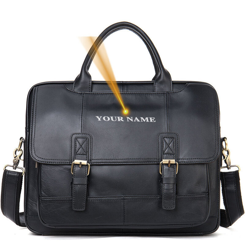 Maleta de couro genuíno masculina, bolsa do escritório vintage, bolsa do portátil, marca de luxo, designer