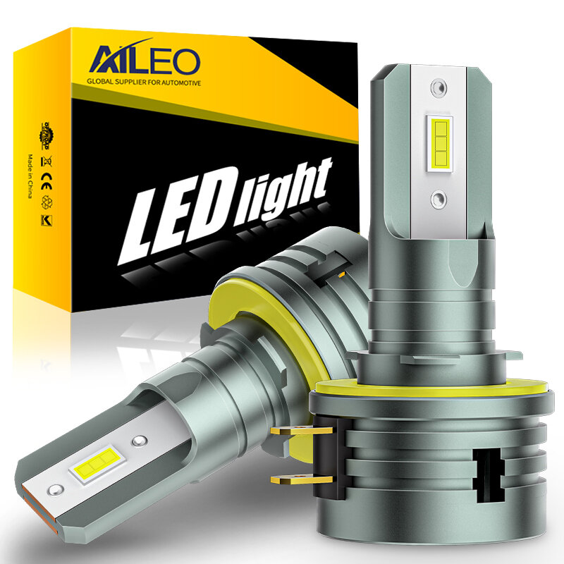 AILEO bohlam lampu depan LED H11B, Dedign Mini 1:1 CSP Super terang 6000K dengan kipas nirkabel Plug And Play 12V untuk Kia H8B H9B 2 buah