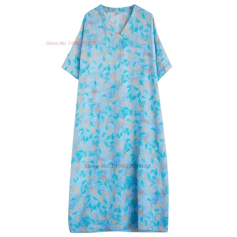 2024 chinese vintage dress feminino ethnic streetwear national flower print v-neck loose dress oriental beach bohemian dress