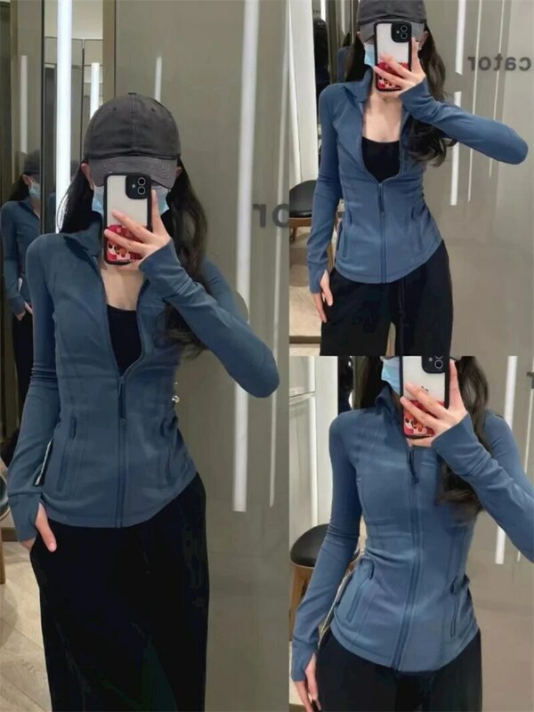 Womens Yoga Clothes Women Jacket Long Sleeve Zipper Gym Sports Fitness Slim Fit Jackets Outdoor Casual Sun Protection Clothing