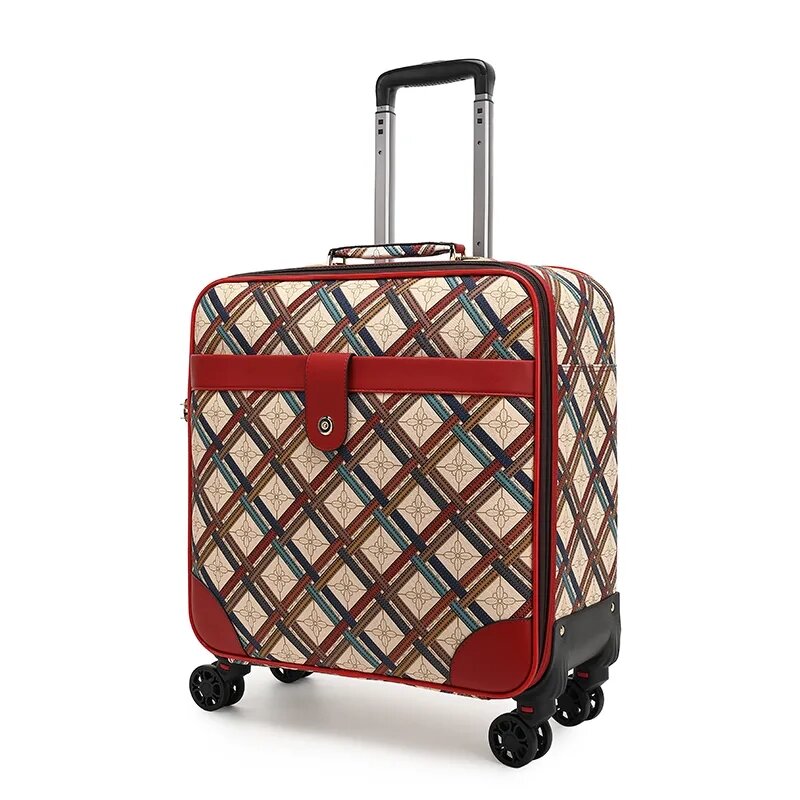 Caixa de embarque de 18 polegadas, caso universal do trole do couro da roda, bagagem portátil, mala de viagem da qualidade da parte alta, saco da valise do negócio