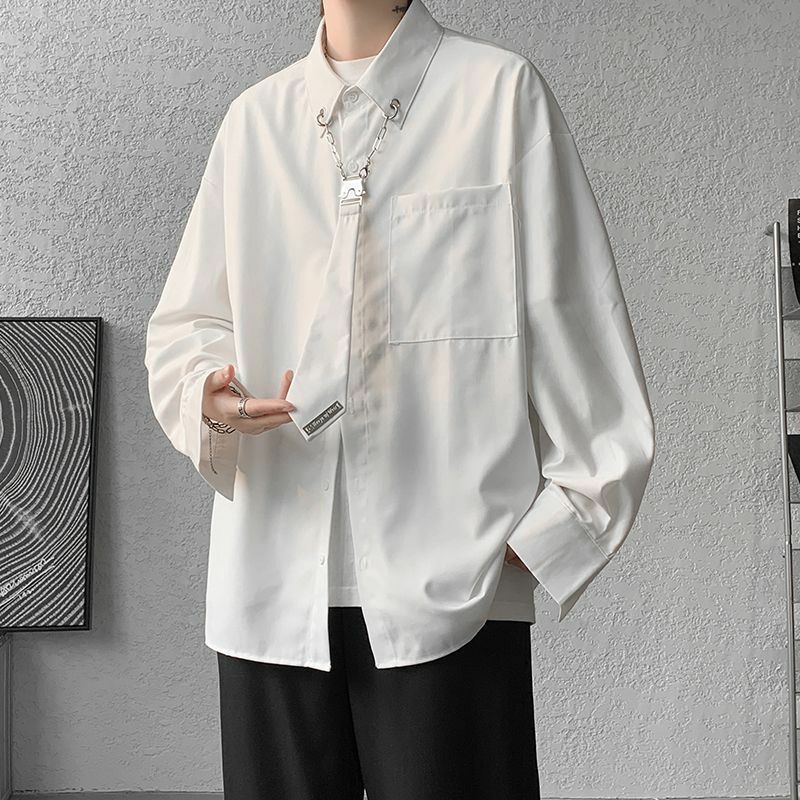 2023 męskie zestawy wiosenne Streetwear Solid Color Lapel koszula z długim rękawem i spodnie męskie 2 szt. Luźna moda męskie garnitury casualowe F52