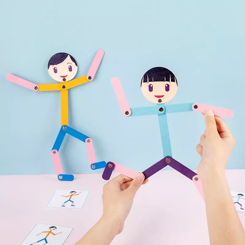 ของเล่นปริศนา DIY วัสดุมอนเตสซอรี่ท่าทางสปอร์ตพร้อมการ์ดสองด้าน24ใบสำหรับเด็กอัจฉริยะของเล่นเพื่อการศึกษาปฐมวัยของขวัญ