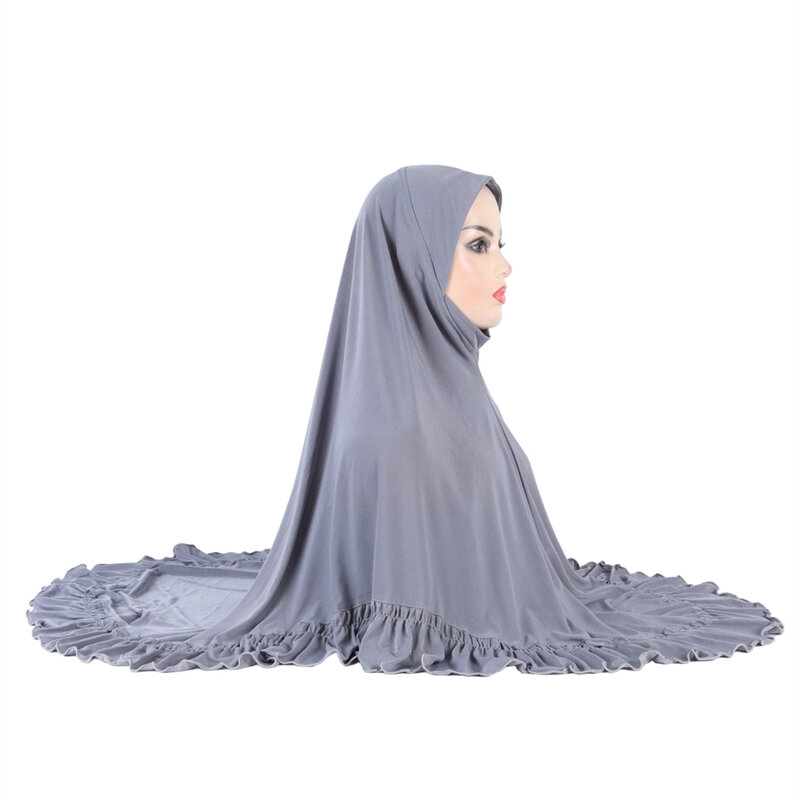 Plain Large Size Muslim Hijab High Quality Amira Pull On Islamic Scarf Hot Sell Headscarf Ramadan Pray Hat Ruffle Instant Turban