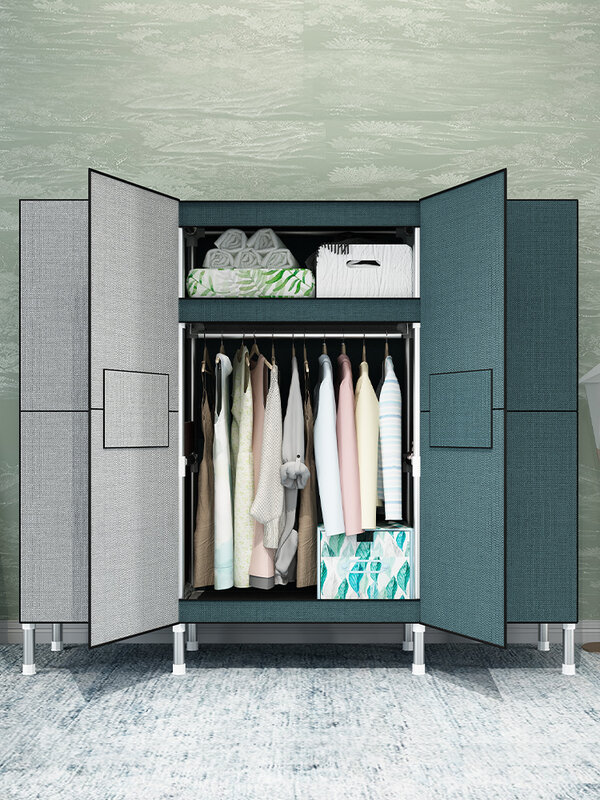 Simple wardrobe, fabric cabinet, reinforced steel pipe  simple storage for household bedroom, fabric cabinet, hanging wardrobe