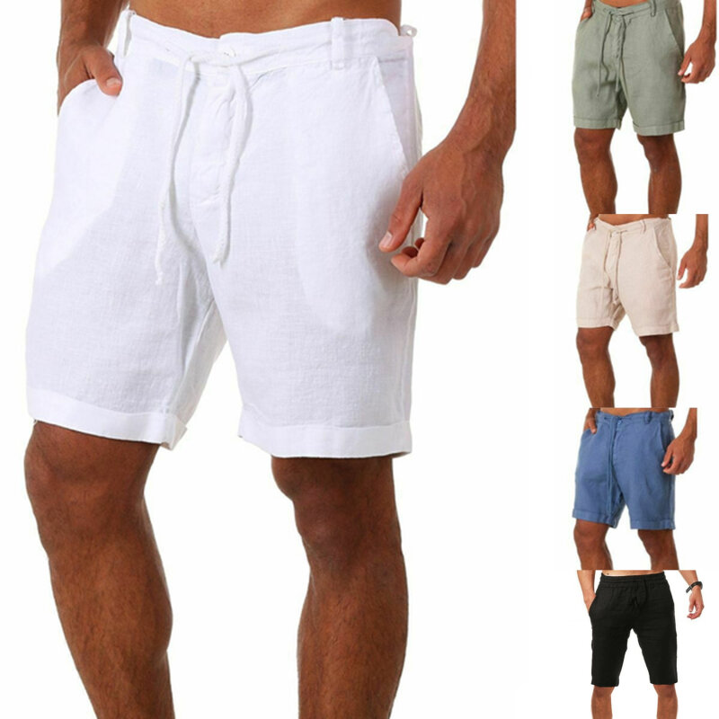 Pantalones deportivos de poliéster con cordones para hombre, pantalones cortos de cinco puntos, pantalones casuales, Fitness, correr, verano, nuevo, Color sólido