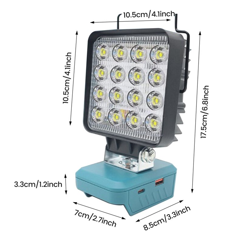 Luz LED de trabajo al aire libre para Makita BL1830 USB-C, carga rápida, adecuada para iluminación de ingeniería y Tiro, fácil de usar