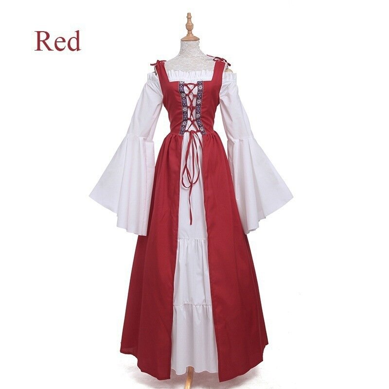 European Style Vintage Dress Ins Square Collar Belt Waist Medieval Renaissance Vintage Dress 2024 New Long-sleeved Evening Dress