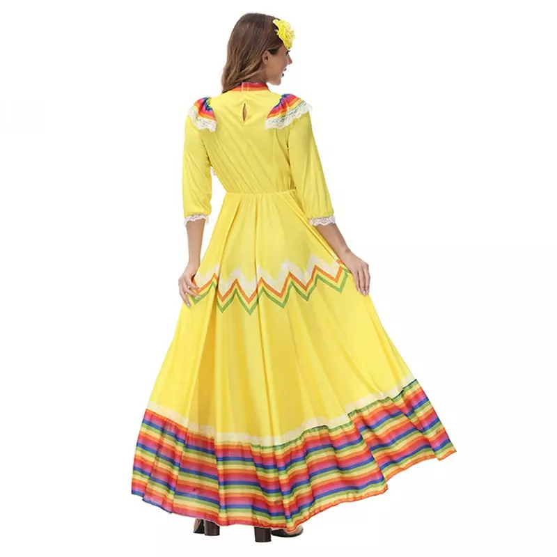 Традиционное мексиканское народное танцевальное платье для взрослых женщин в национальном Мексиканском Стиле, длинное