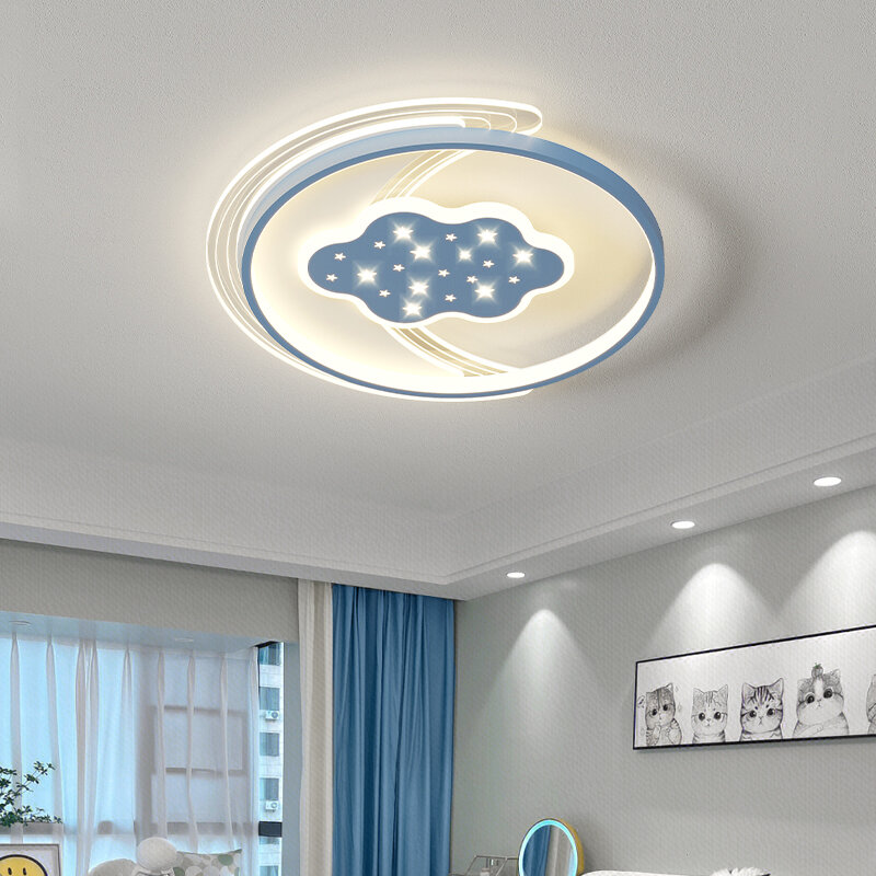Blue Cloud LED lâmpada do teto para crianças, luz da estrela do agregado familiar, iluminação da sala de estar, Study Lustres, decoração, lâmpadas para crianças, 2024