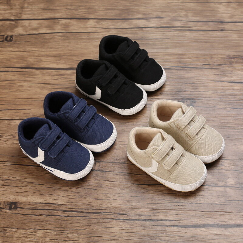 Sepatu bayi laki-laki kanvas kasual katun sol lembut sepatu jalan bayi baru lahir sepatu balita 0-18 bulan