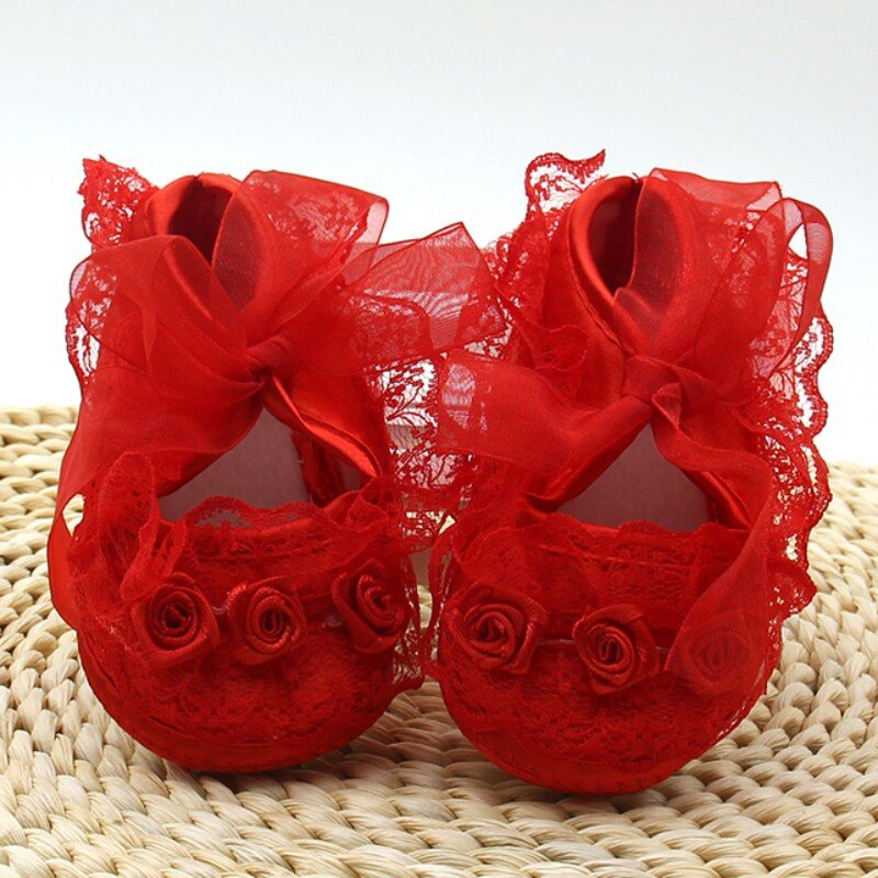2023 Newborn Girls Princess Shoes First Walkers Infant Lace Flower Casual Shoes Toddler Crib Soft Bottom Prewalkers 0-12M
