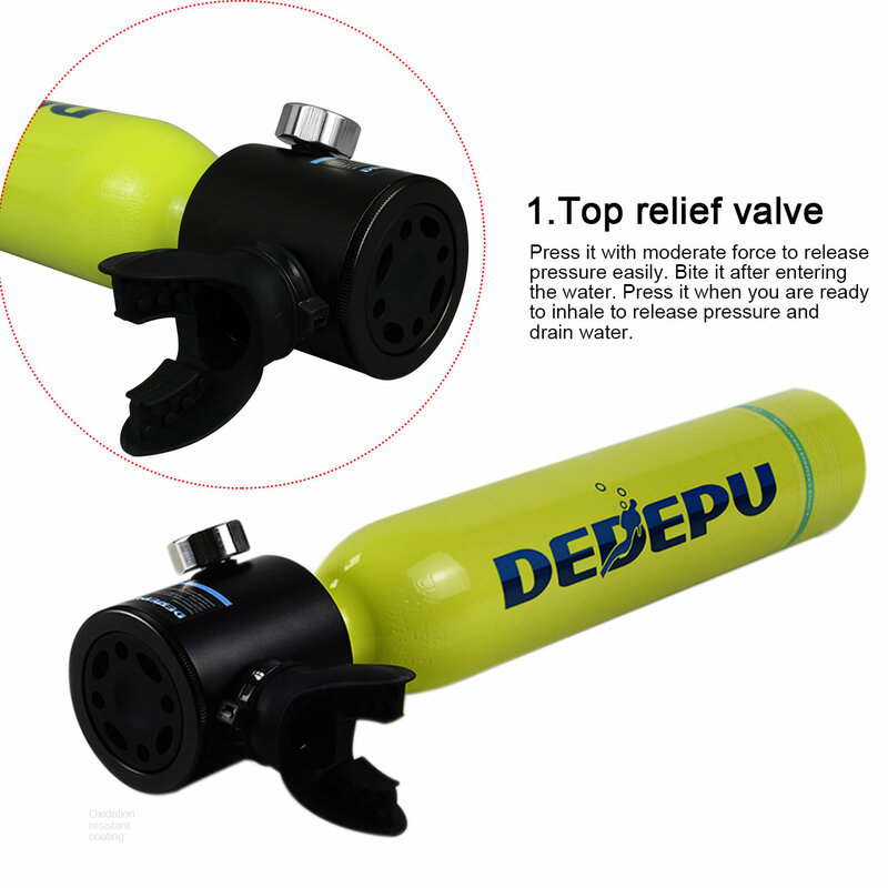 Dedepu อุปกรณ์ถังดำน้ำทรงกระบอกถังดำน้ำที่มีความจุ5-10Minutes 0.5ลิตรดีไซน์แบบเติมได้
