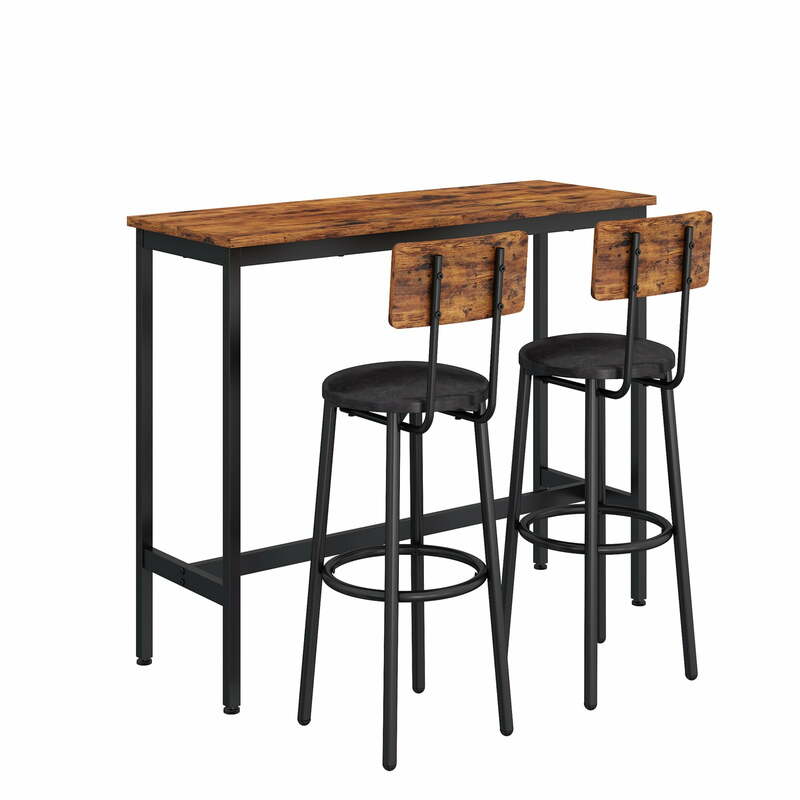 펍 테이블 및 의자 2 개 세트, 바 높이 식탁 세트, 펍, 집, 레스토랑, 작은 공간, 소박한 다크 브라운, 3 개